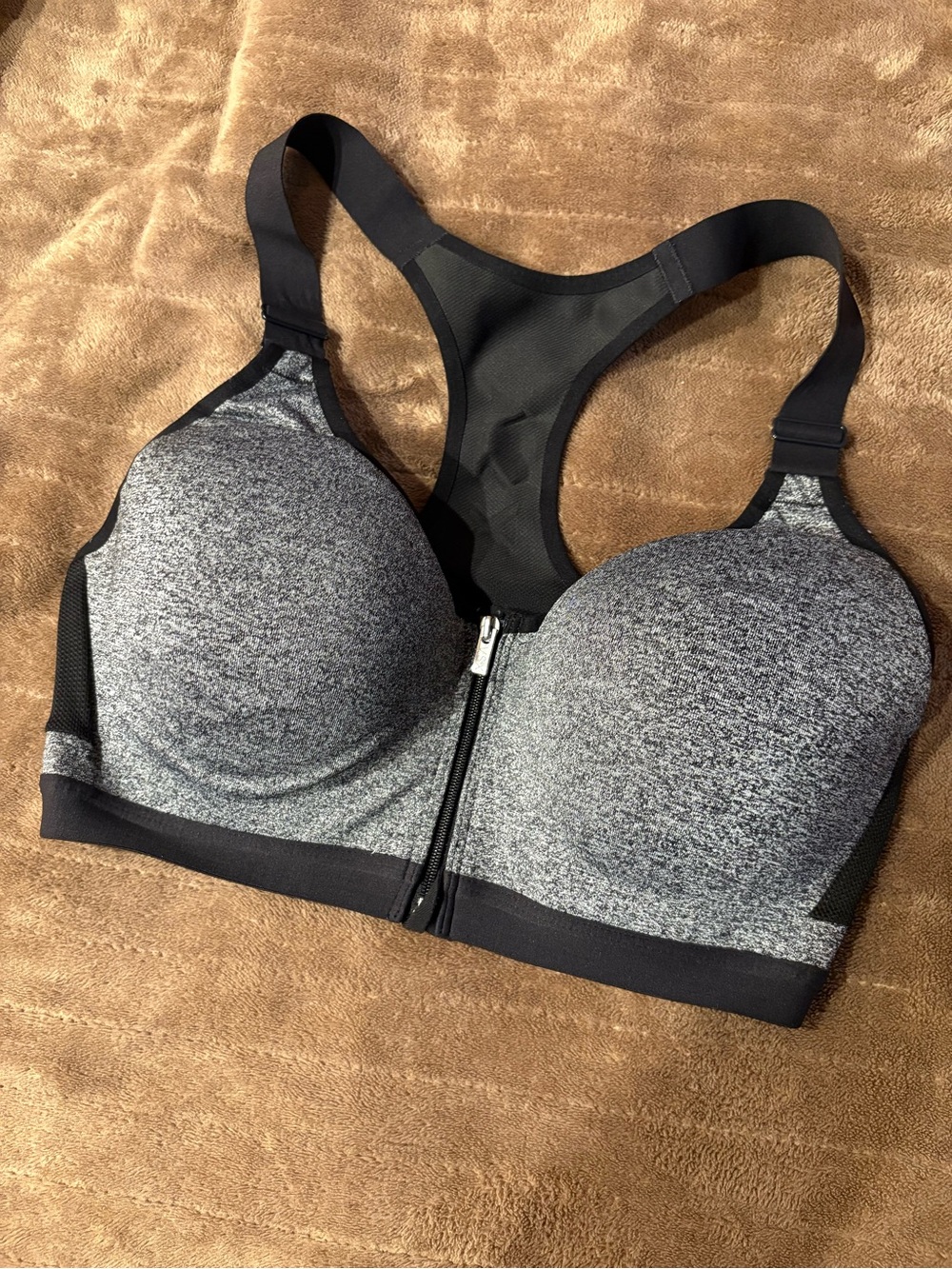 VSX Gray Front-Zip Racerback Sports Bra 36d